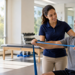 New grad physical therapist jobs: a first-year PT treating a patient in an outpatient clinic after passing the NPTE